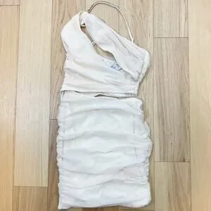 Oh Polly | Dresses | Oh Polly Lykke Asymmetric Draped Cut Out Embellished Mini  Dress Ivory Size 2 | Poshmark